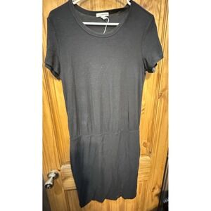 James Perse‎ Black Midi Dress Size 3 Stretch Cotton Casual Ruched Bodycon USA